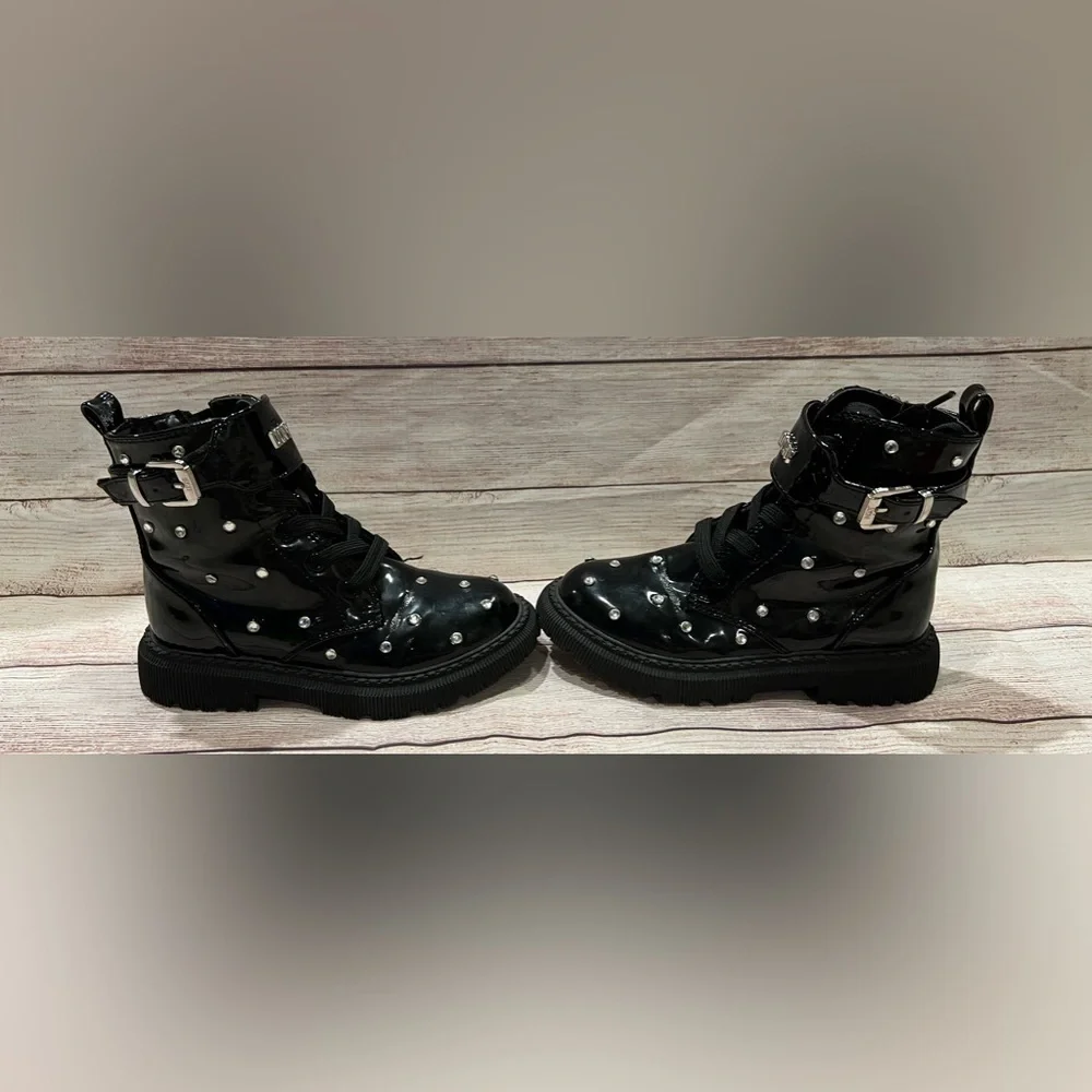 DKNY Ava Dila Moto Side Zipper Boot - Black - Size 12 Girls